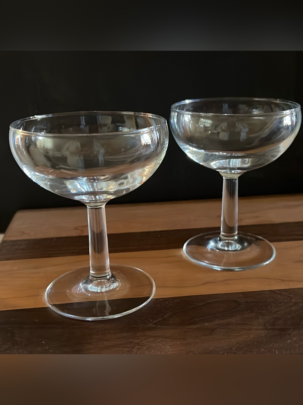 Vintage Mid Century Champagne Glass Coupes Paneled Sten Set of 2 Marked France
